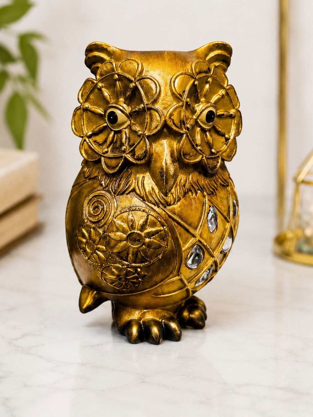Gold Owl Figurine Home Decor Glam Boho Accent Statue Shelf Decor